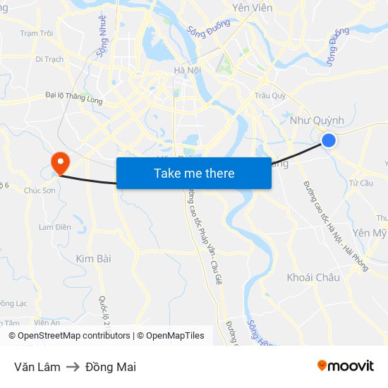 Văn Lâm to Đồng Mai map