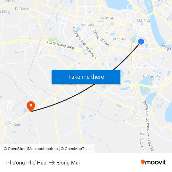 Phường Phố Huế to Đồng Mai map