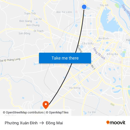 Phường Xuân Đỉnh to Đồng Mai map