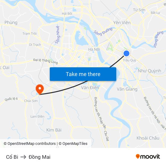 Cổ Bi to Đồng Mai map