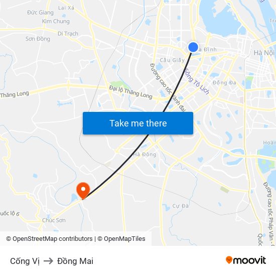 Cống Vị to Đồng Mai map