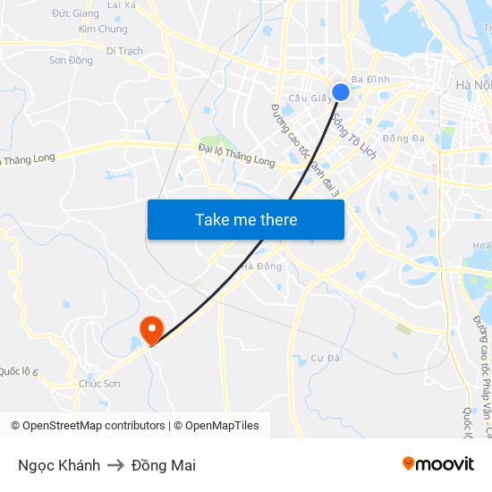 Ngọc Khánh to Đồng Mai map