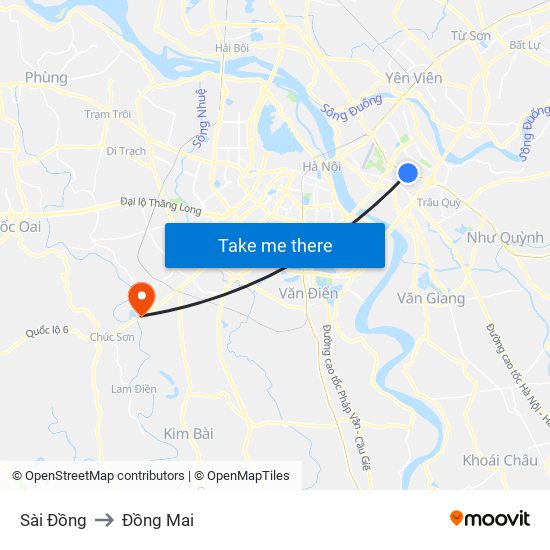 Sài Đồng to Đồng Mai map
