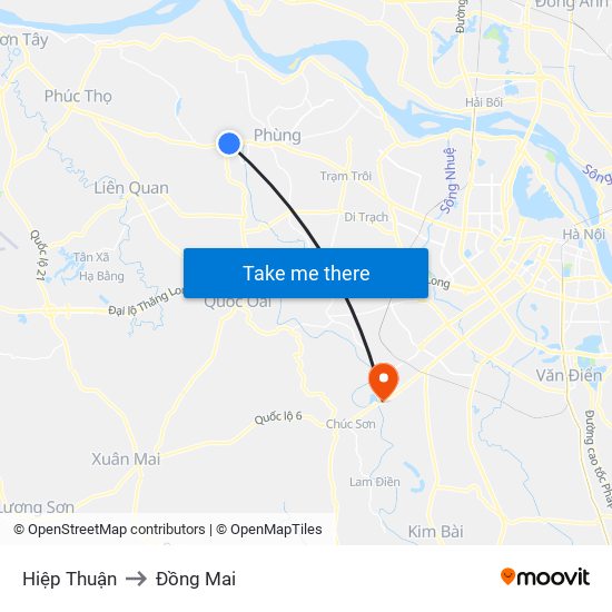 Hiệp Thuận to Đồng Mai map