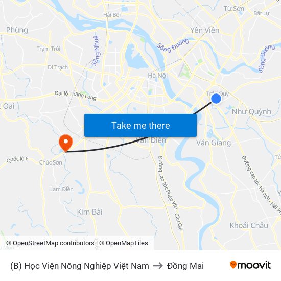 (B) Học Viện Nông Nghiệp Việt Nam to Đồng Mai map