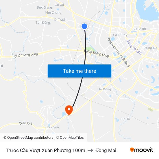 Trước Cầu Vượt Xuân Phương 100m to Đồng Mai map