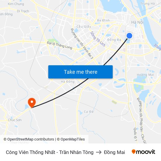 Công Viên Thống Nhất - Trần Nhân Tông to Đồng Mai map