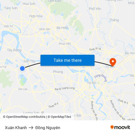 Xuân Khanh to Đồng Nguyên map