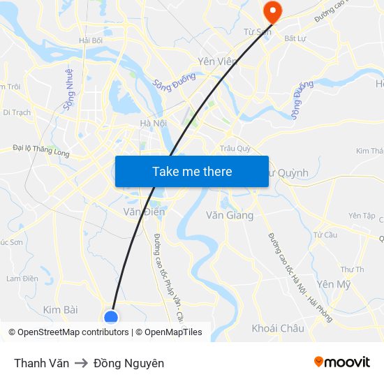 Thanh Văn to Đồng Nguyên map