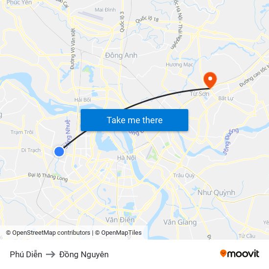 Phú Diễn to Đồng Nguyên map