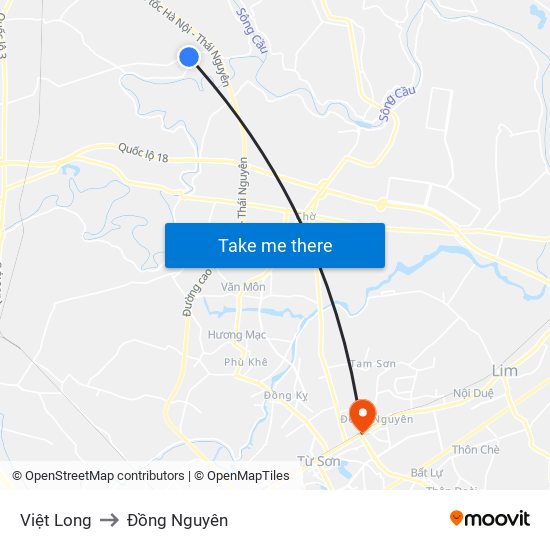 Việt Long to Đồng Nguyên map
