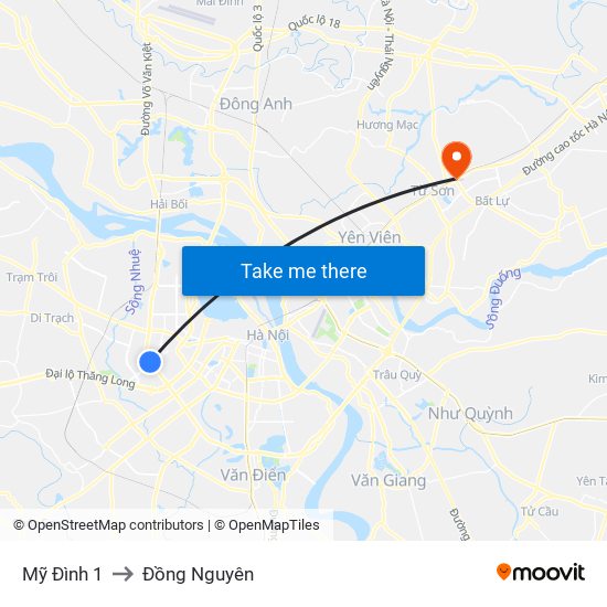 Mỹ Đình 1 to Đồng Nguyên map