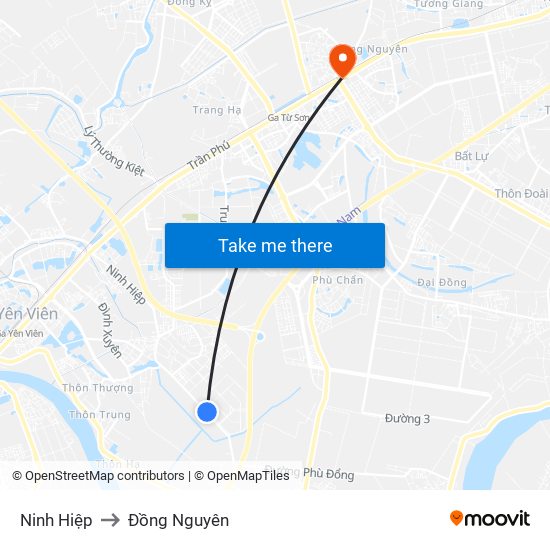 Ninh Hiệp to Đồng Nguyên map