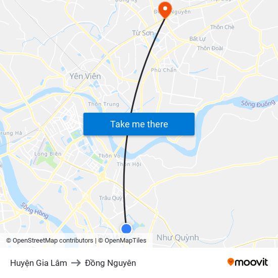 Huyện Gia Lâm to Đồng Nguyên map
