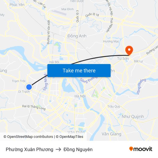 Phường Xuân Phương to Đồng Nguyên map