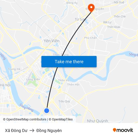 Xã Đông Dư to Đồng Nguyên map