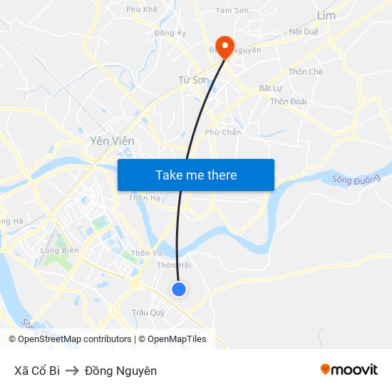 Xã Cổ Bi to Đồng Nguyên map