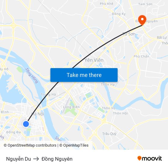 Nguyễn Du to Đồng Nguyên map