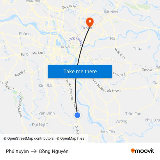 Phú Xuyên to Đồng Nguyên map