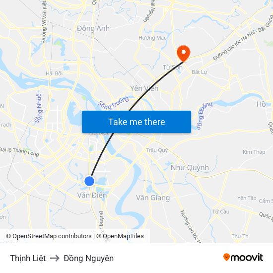 Thịnh Liệt to Đồng Nguyên map