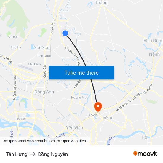 Tân Hưng to Đồng Nguyên map