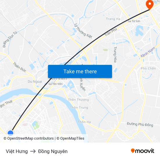 Việt Hưng to Đồng Nguyên map