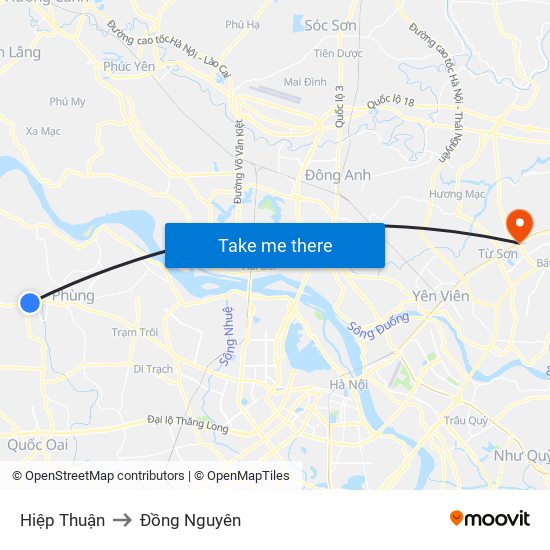 Hiệp Thuận to Đồng Nguyên map