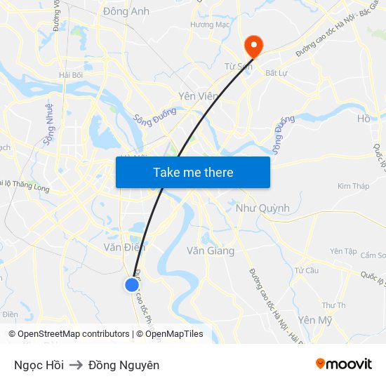 Ngọc Hồi to Đồng Nguyên map