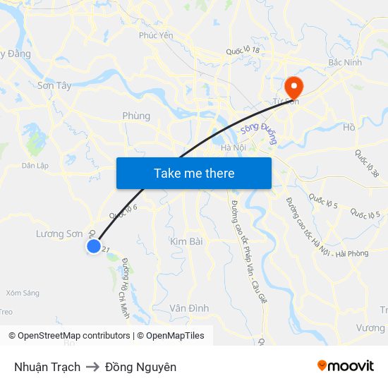 Nhuận Trạch to Đồng Nguyên map