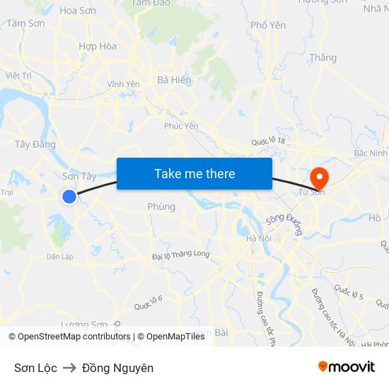 Sơn Lộc to Đồng Nguyên map