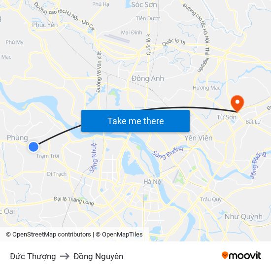 Đức Thượng to Đồng Nguyên map