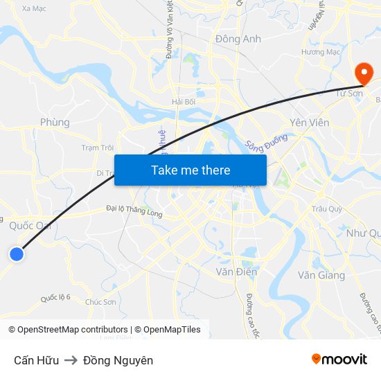 Cấn Hữu to Đồng Nguyên map