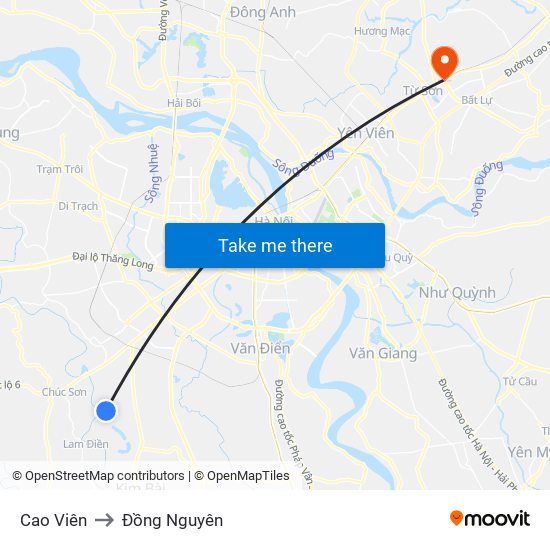 Cao Viên to Đồng Nguyên map