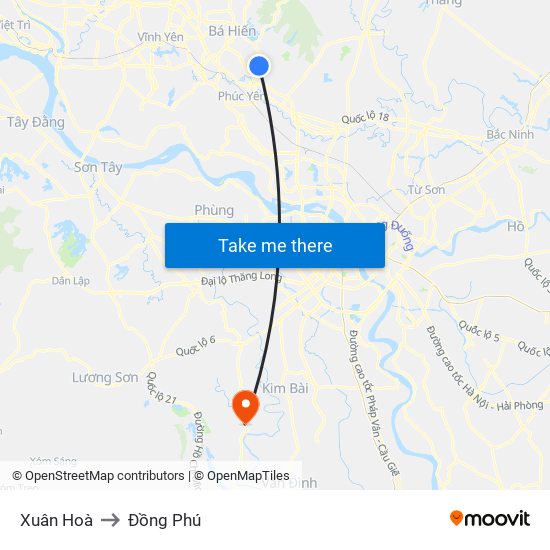 Xuân Hoà to Đồng Phú map