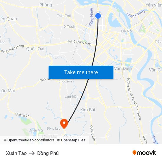 Xuân Tảo to Đồng Phú map