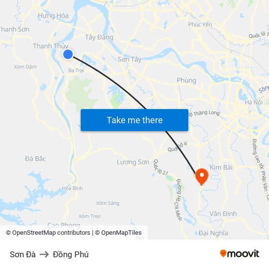 Sơn Đà to Đồng Phú map