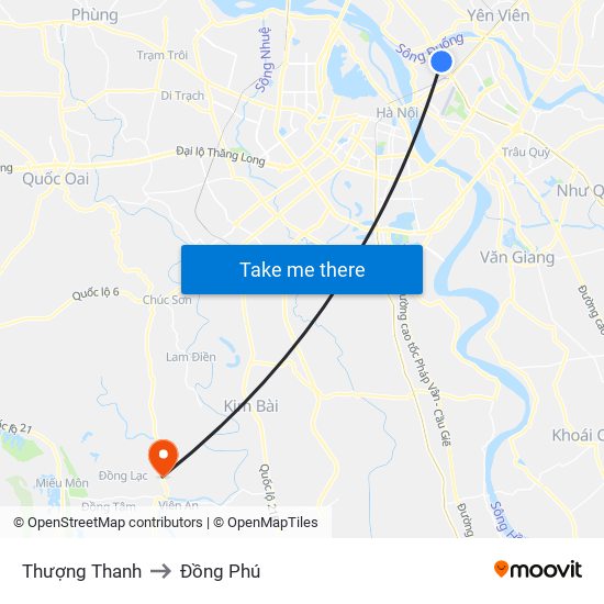 Thượng Thanh to Đồng Phú map