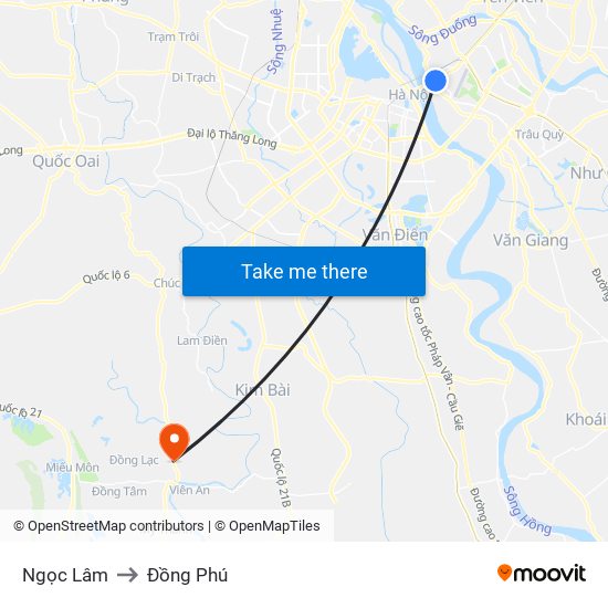 Ngọc Lâm to Đồng Phú map