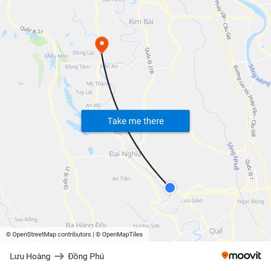 Lưu Hoàng to Đồng Phú map