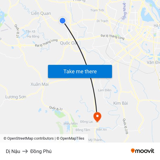 Dị Nậu to Đồng Phú map