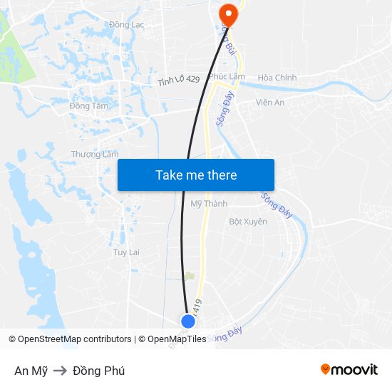 An Mỹ to Đồng Phú map