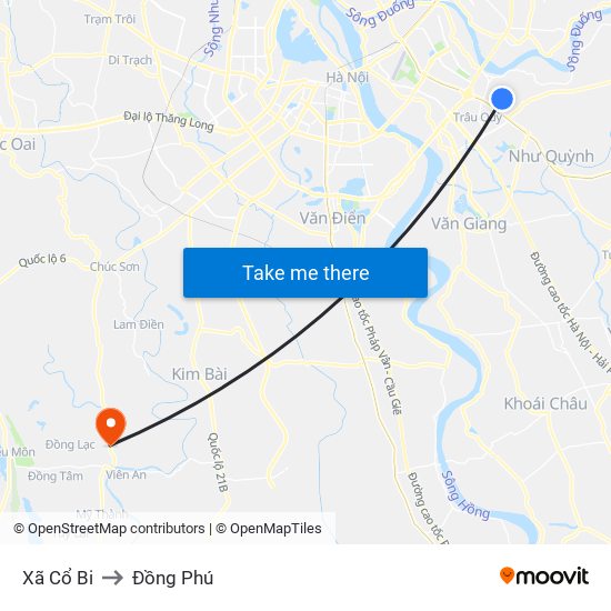 Xã Cổ Bi to Đồng Phú map