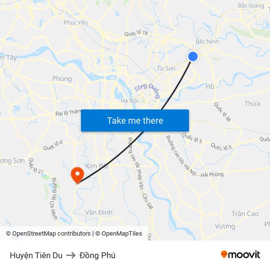 Huyện Tiên Du to Đồng Phú map