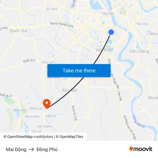 Mai Động to Đồng Phú map