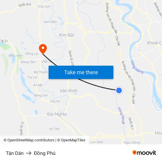 Tân Dân to Đồng Phú map