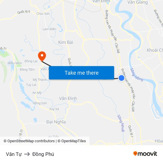 Văn Tự to Đồng Phú map