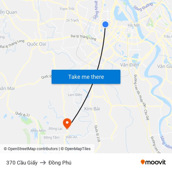 370 Cầu Giấy to Đồng Phú map