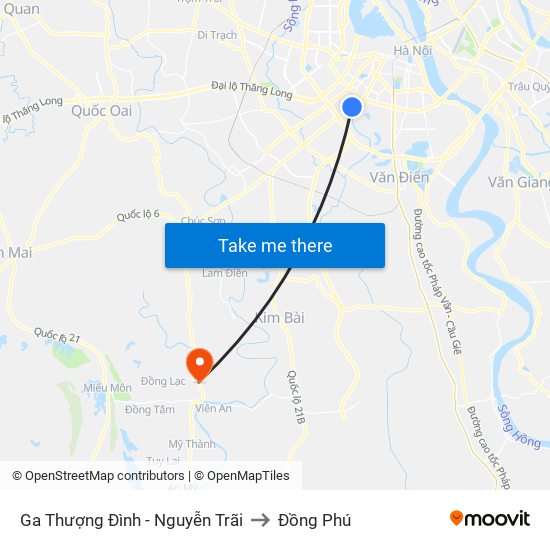 Ga Thượng Đình - Nguyễn Trãi to Đồng Phú map