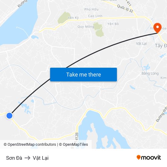 Sơn Đà to Vật Lại map