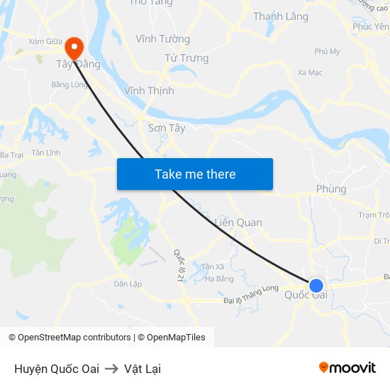 Huyện Quốc Oai to Vật Lại map